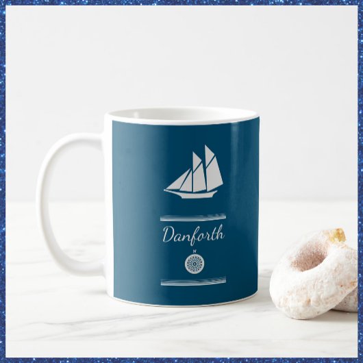 Navy Blue en White Nautical Koffiemok