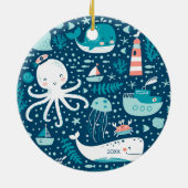 Navy Blue en White Nautical Ocean Boy Kerstmis Keramisch Ornament (Achterkant)