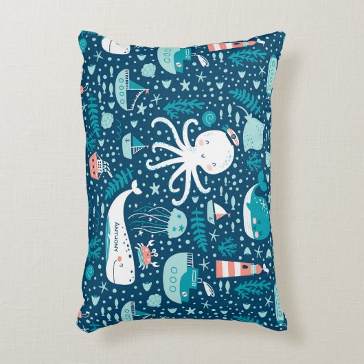Navy Blue en White Nautical Ocean Pattern Boy Accent Kussen (Voorkant(Verticaal))