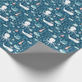 Navy Blue en White Nautical Ocean Pattern Boy Cadeaupapier (Hoek)