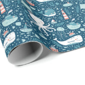 Navy Blue en White Nautical Ocean Pattern Boy Cadeaupapier (Rol Hoek)