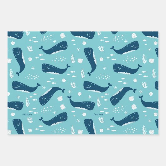 Navy Blue en White Nautical Ocean Pattern Boy Inpakpapier Vel (Voorkant 3)