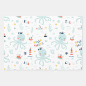 Navy Blue en White Nautical Ocean Pattern Boy Inpakpapier Vel (Voorkant 2)