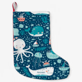 Navy Blue en White Nautical Ocean Pattern Boy Kleine Kerstsok (Voorkant)