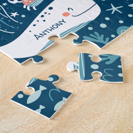 Navy Blue en White Nautical Ocean Pattern Boy Legpuzzel (Zijkant)