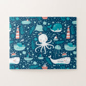 Navy Blue en White Nautical Ocean Pattern Boy Legpuzzel (Horizontaal)