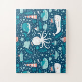 Navy Blue en White Nautical Ocean Pattern Boy Legpuzzel (Verticaal)