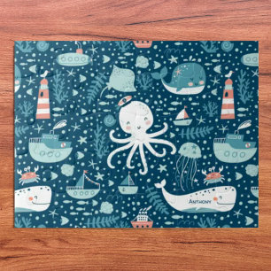 Navy Blue en White Nautical Ocean Pattern Boy Legpuzzel