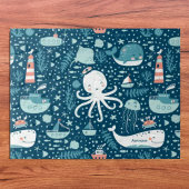 Navy Blue en White Nautical Ocean Pattern Boy Legpuzzel