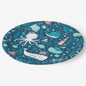 Navy Blue en White Nautical Ocean Pattern Boy Papieren Bordje (Gekanteld)