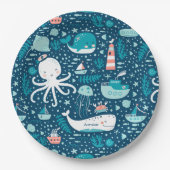 Navy Blue en White Nautical Ocean Pattern Boy Papieren Bordje (Voorkant)