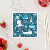 Navy Blue en White Nautical Ocean Pattern Boy Servet (Insitu)