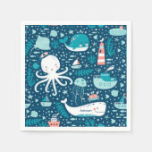 Navy Blue en White Nautical Ocean Pattern Boy Servet (Voorkant)