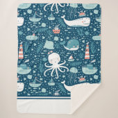 Navy Blue en White Nautical Ocean Pattern Boy Sherpa Deken (Voorkant)