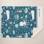 Navy Blue en White Nautical Ocean Pattern Boy Sherpa Deken (Voorkant (horizontaal))