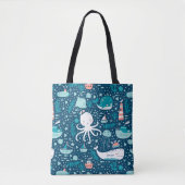 Navy Blue en White Nautical Ocean Pattern Boy Tote Bag (Voorkant)