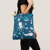 Navy Blue en White Nautical Ocean Pattern Boy Tote Bag (Dichtbij)