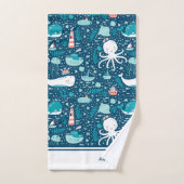 Navy Blue en White Nautical Pattern Boy Bathroom Bad Handdoek (Handdoek)