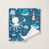 Navy Blue en White Nautical Pattern Boy Bathroom Bad Handdoek (Wasdoekje)
