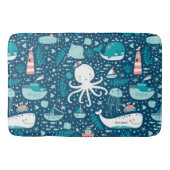 Navy Blue en White Nautical Pattern Boy Bathroom Badmat (Voorkant)