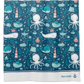 Navy Blue en White Nautical Pattern Boy Bathroom Douchegordijn (Voorkant)