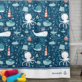 Navy Blue en White Nautical Pattern Boy Bathroom Douchegordijn