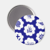 Navy Blue en White Nautical Pattern Magneet (Voorkant / Achterkant)