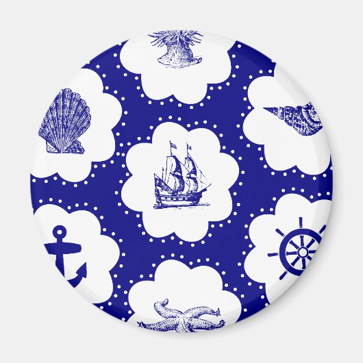 Navy Blue en White Nautical Pattern Magneet (Voorkant)