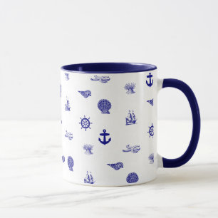 Navy Blue en White Nautical Pattern Mok
