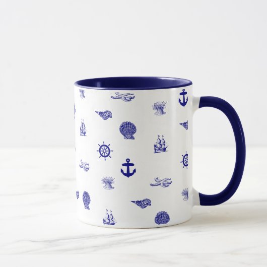 Navy Blue en White Nautical Pattern Mok (Rechts)