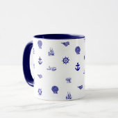 Navy Blue en White Nautical Pattern Mok (Voorkant links)