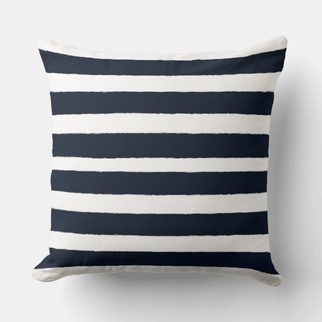 Navy Blue en White Nautical Stripes Sierkussen (Voorkant)