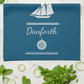 Navy Blue en White Nautical Theedoek (Gevouwen)