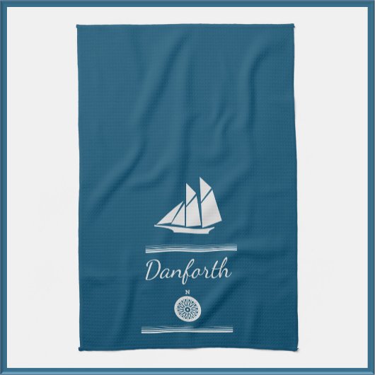 Navy Blue en White Nautical Theedoek