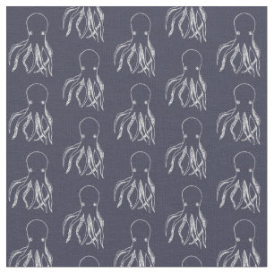 Navy Blue en White Octopus Pattern Stof