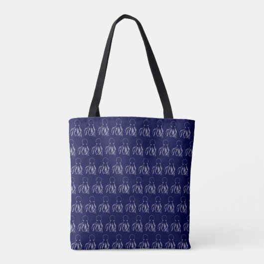 Navy Blue en White Octopus Pattern Tote Bag (Achterkant)