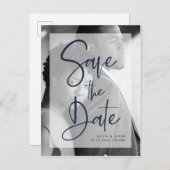 Navy Blue en White Overlay | De foto bewaart de Da Aankondigingskaart (Voorkant / Achterkant)