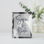 Navy Blue en White Overlay | De foto bewaart de Da Aankondigingskaart (Staand voorkant)