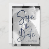 Navy Blue en White Overlay | De foto bewaart de Da Magnetische Uitnodiging (Voorkant)