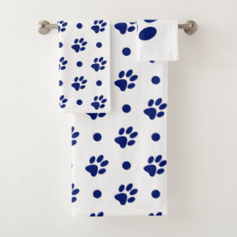 Navy Blue- en White Paw-afdrukken en pooldots Bad Handdoek