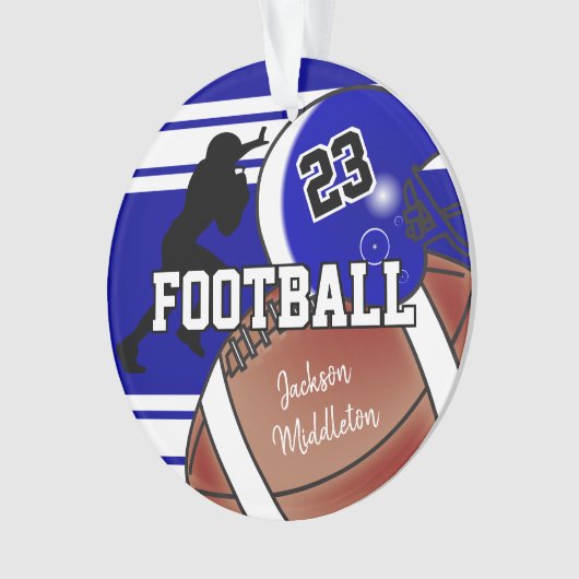 Navy Blue en White Personaliseer Football Ornament (voorkant)