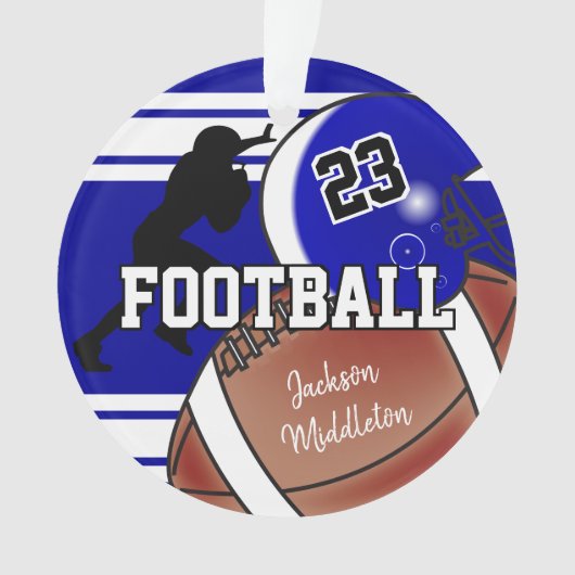 Navy Blue en White Personaliseer Football Ornament (voorkant)