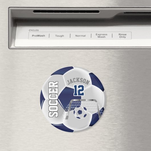 Navy Blue en White Personaliseer Voetbal Magneet (Insitu (Vaatwasser))