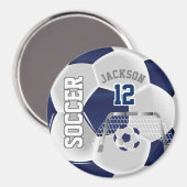 Navy Blue en White Personaliseer Voetbal Magneet (Voorkant / Achterkant)