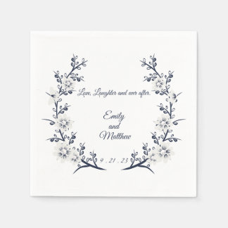 Navy blue en white Personalized bruiloft servetten