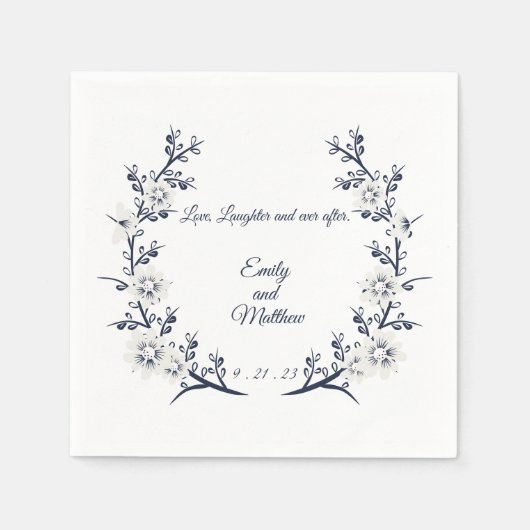 Navy blue en white Personalized bruiloft servetten (Voorkant)