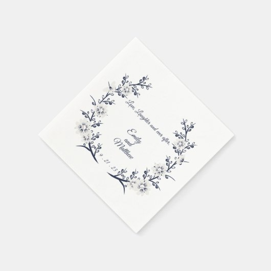 Navy blue en white Personalized bruiloft servetten (Hoek)
