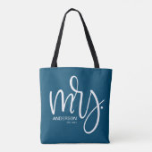 Navy Blue en white personalized Mrs. ESTABLISHED Tote Bag (Achterkant)