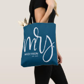 Navy Blue en white personalized Mrs. ESTABLISHED Tote Bag (Dichtbij)