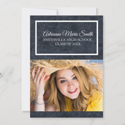 Navy Blue en White Photo Afstuderen Trunk Party Kaart (Voorkant)